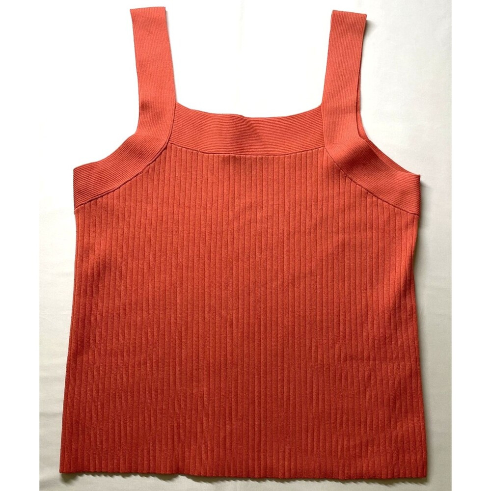 Ann Taylor Ribbed Knit Tank Top Coral Square Neck Sleeveless Women’s Size L